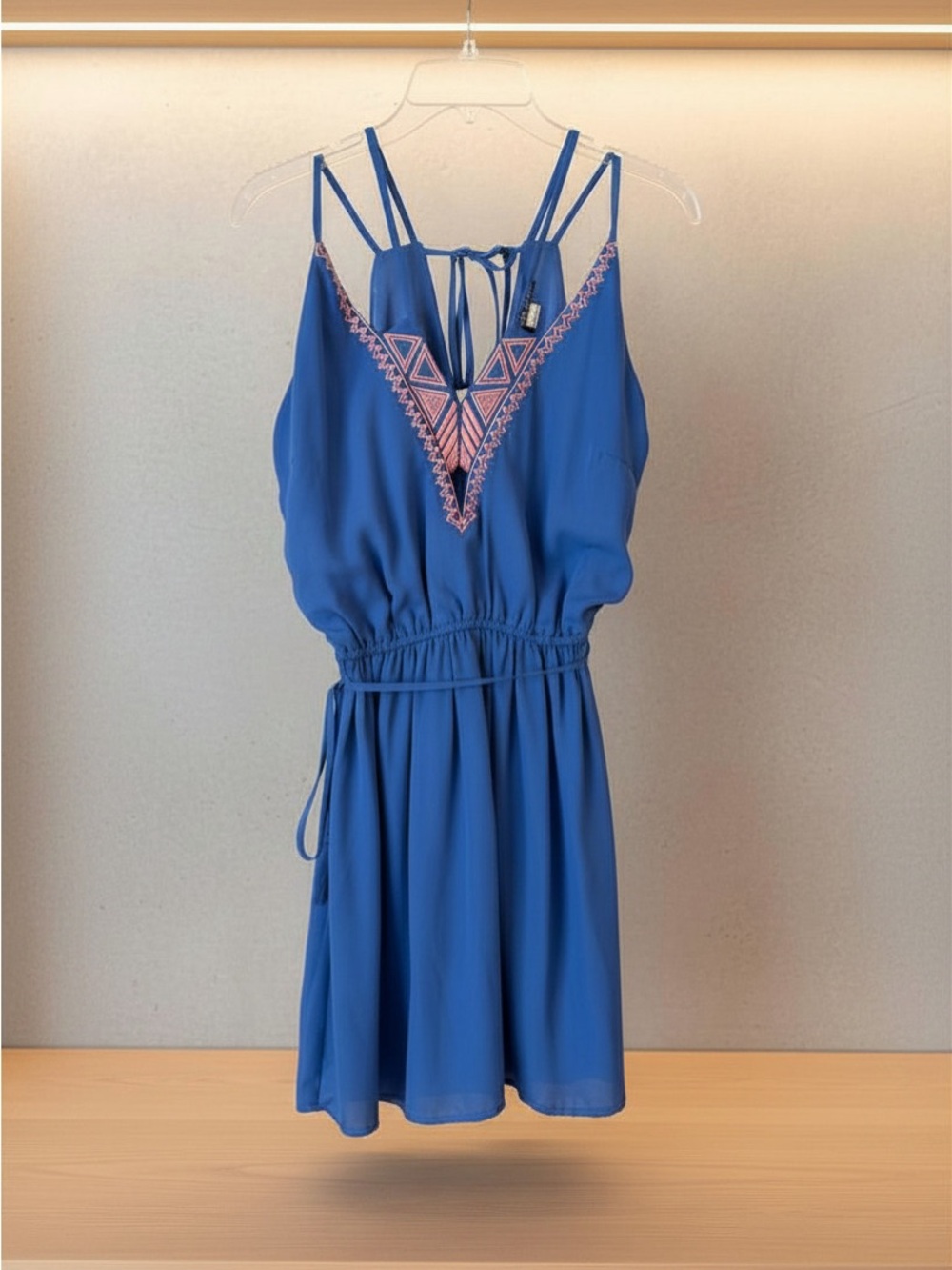 San‎ Julian Blue Embroidered Coastal Cowgirl Boho Halter Dress Size L